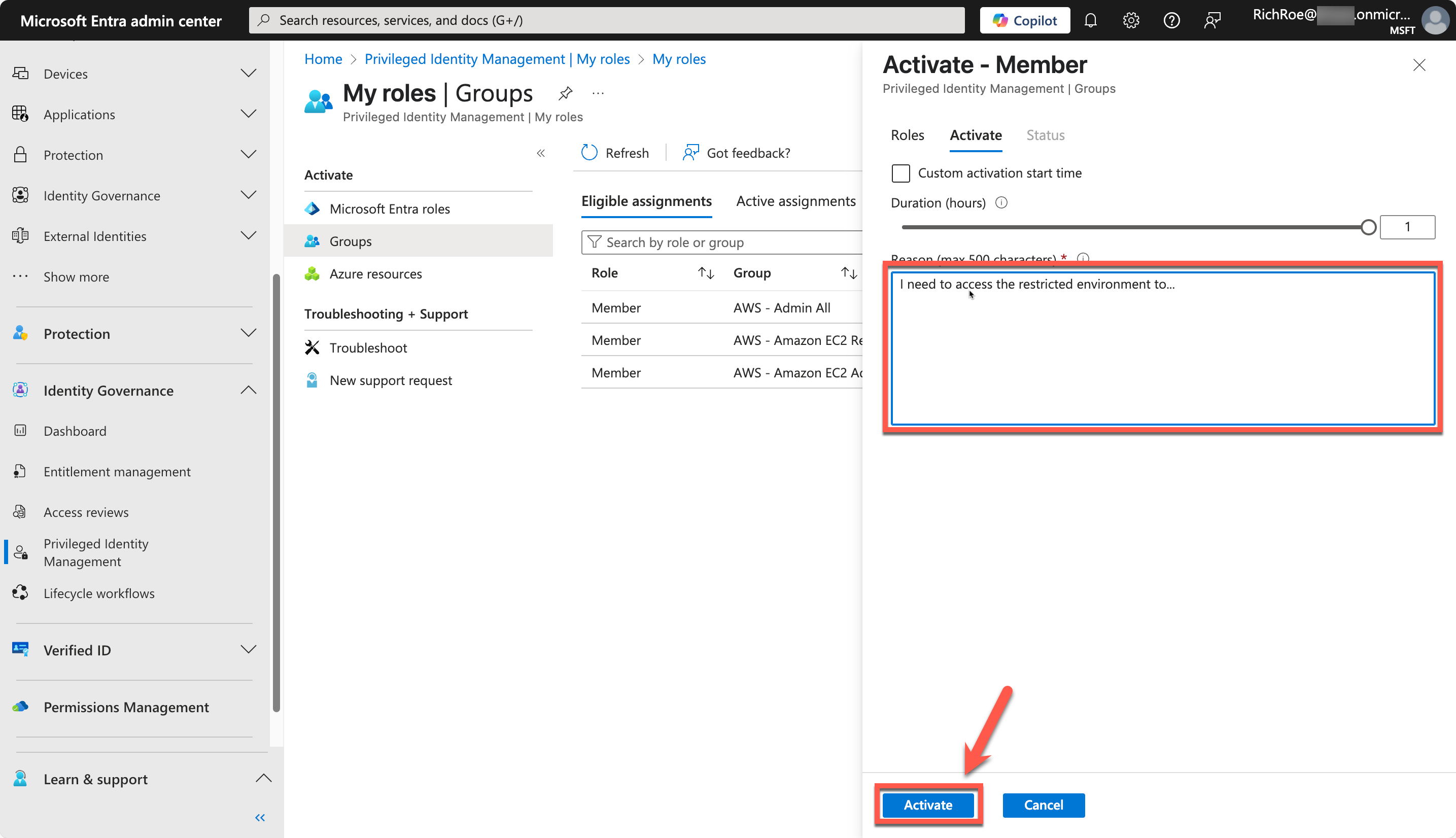 Figure 13 – Providing a justification for access