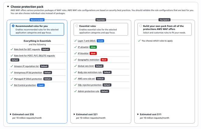Figure 2: Choosing a rule package during AWS WAF onboarding