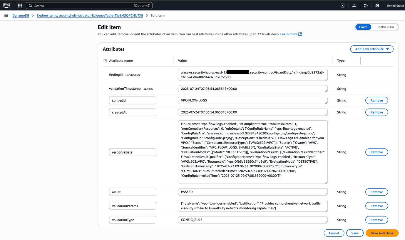Figure 3: Sample evidence collected for a CONFIG_RULE validation showing PASSED status