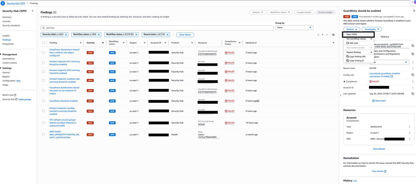 Figure 5: Security Hub findings