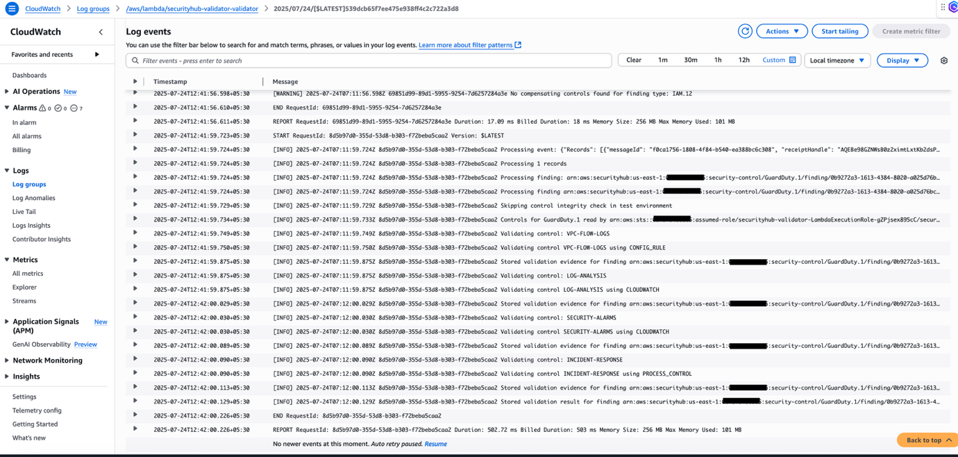 Figure 9: Lambda function CloudWatch logs