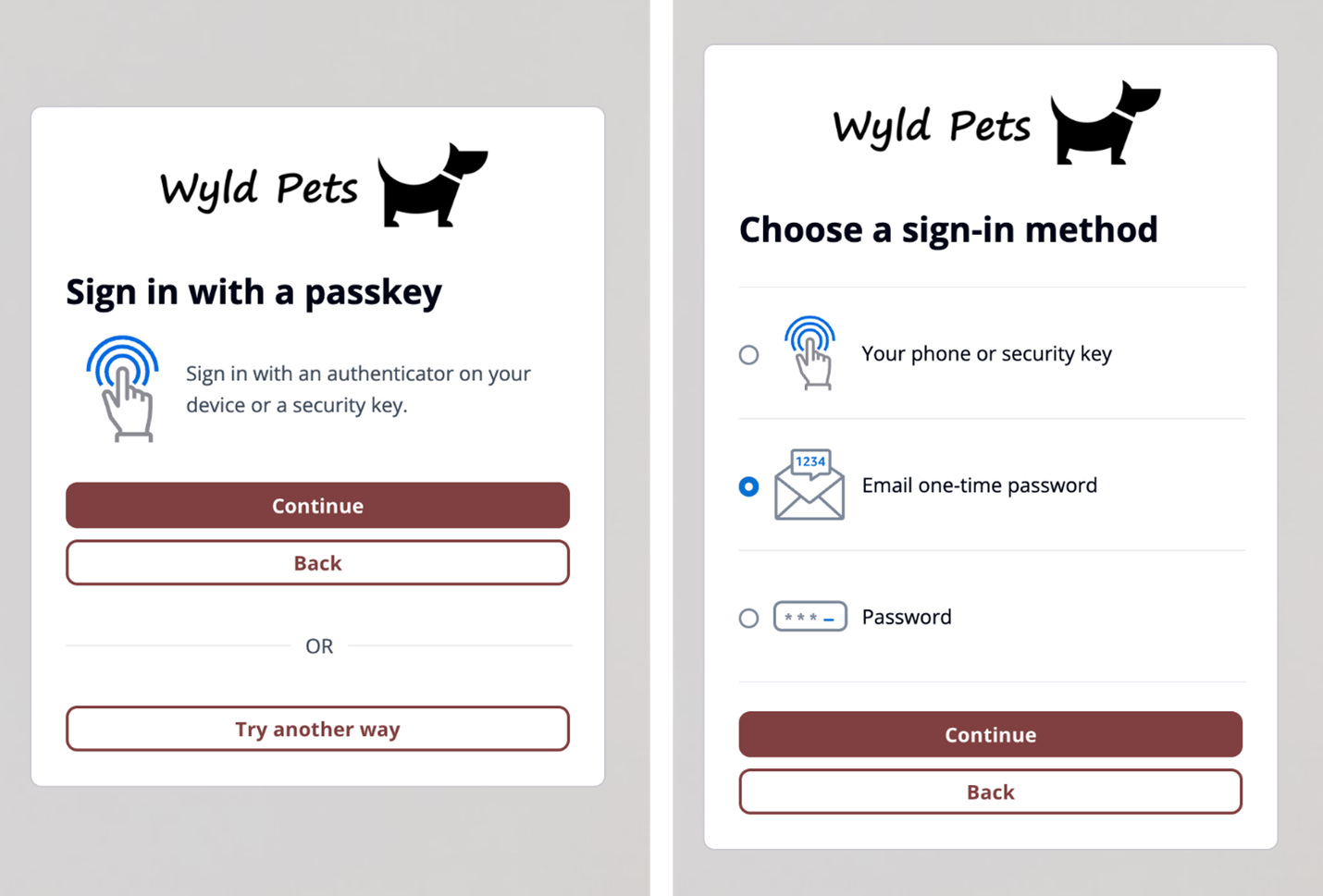 Figure 4: Sign in with passkey flow (left) and user-selected sign-in method flow (right)