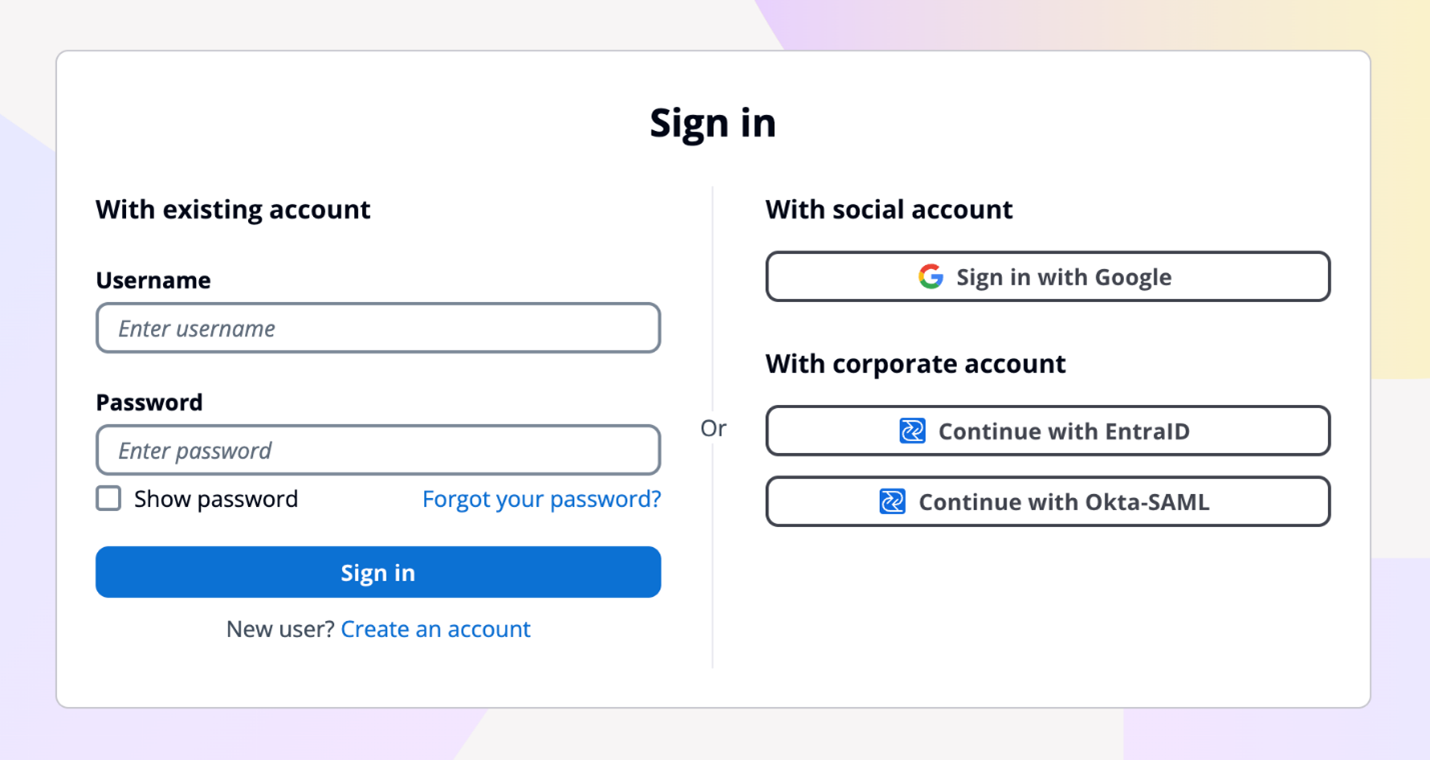 Figure 7: Example default managed login with several login providers enabled