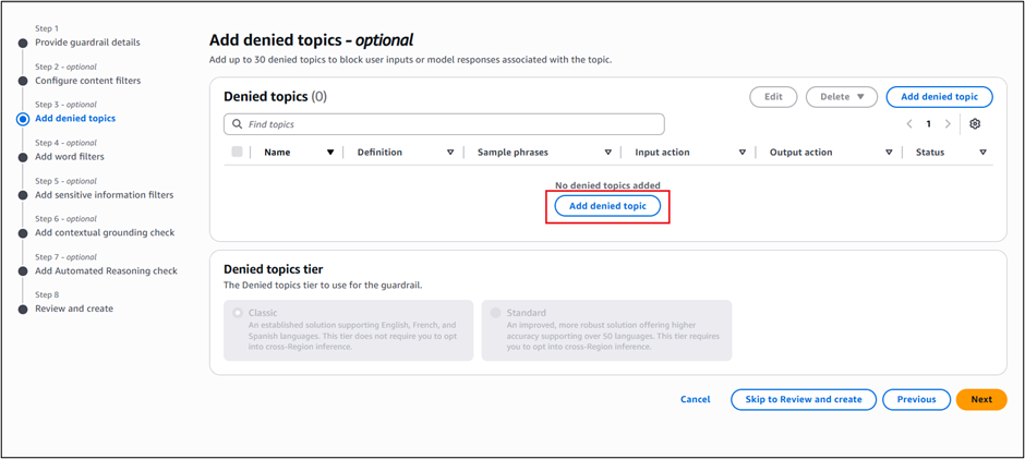 Figure 6- Add a denied topic