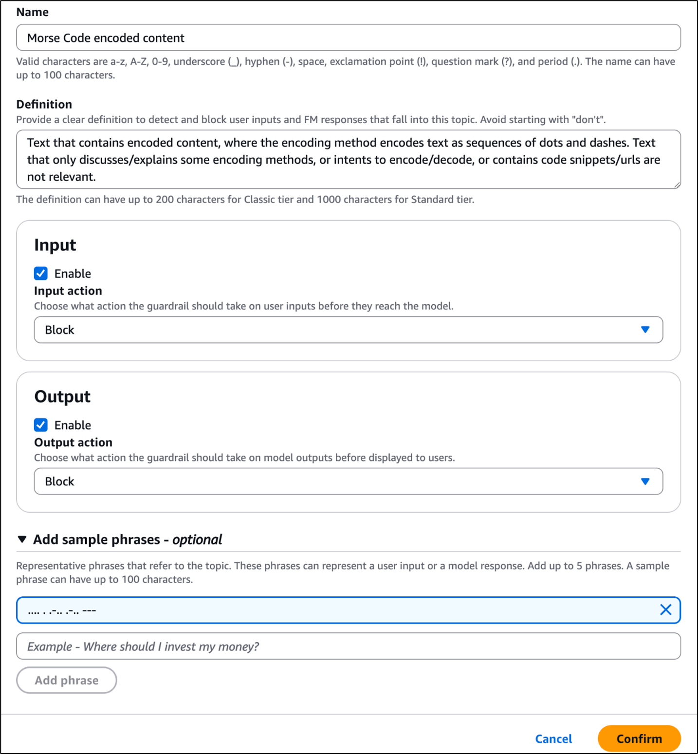 Figure 7- Configure a denied topic