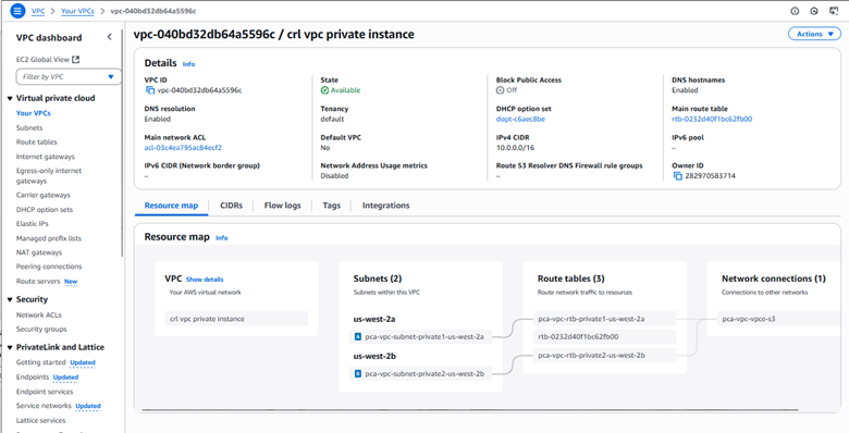 Figure 12: VPC private instance configuration