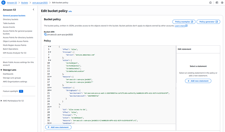 Figure 13: S3 bucket policy