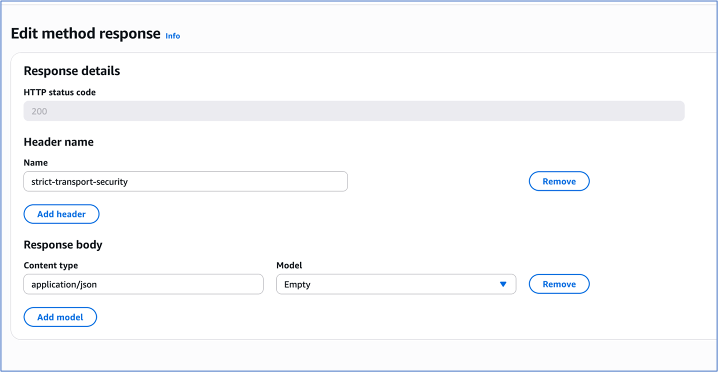 Figure 4: Method response of the Rest Api