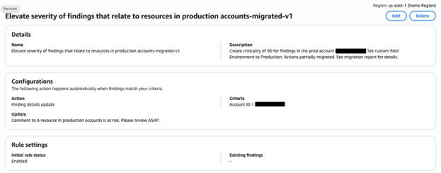 Figure 3: Security Hub automation rule details
