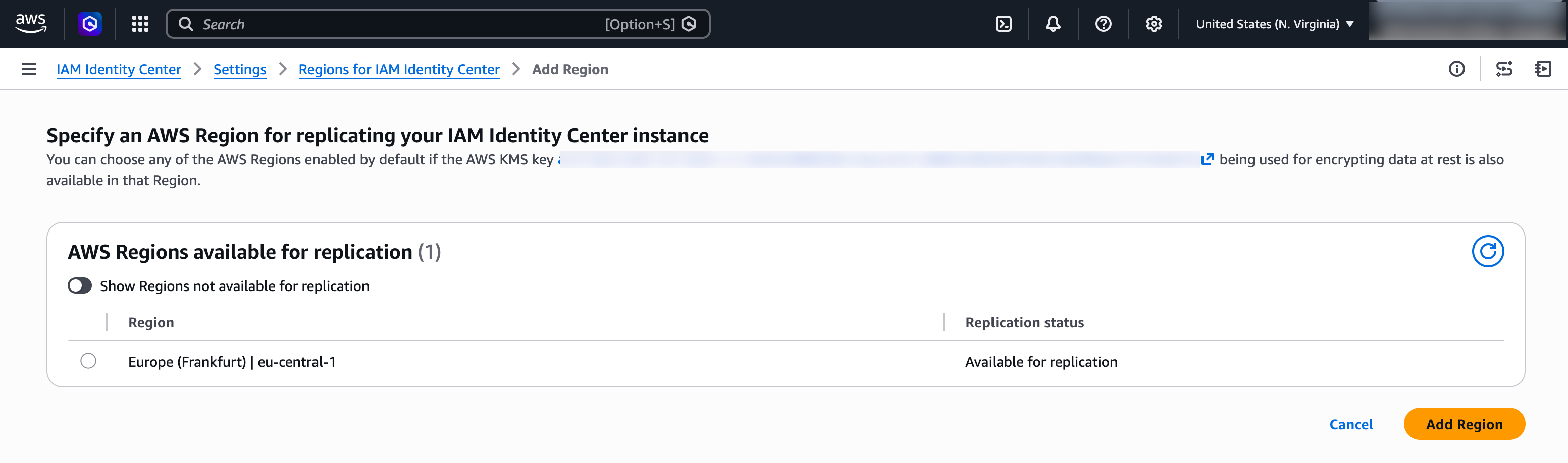 Figure 2: Choose an AWS Region to add