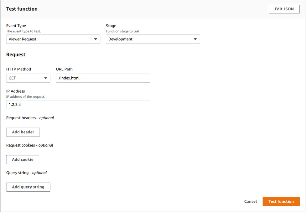그림 4: CloudFront 콘솔에서의 함수 테스트