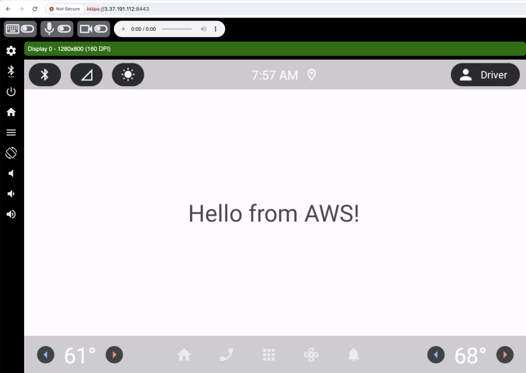 그림 17 - Amazon EC2 Graviton에서 실행되는 AAOS Device 위에서 실행되는 기본 Android 애플리케이션 확인하기