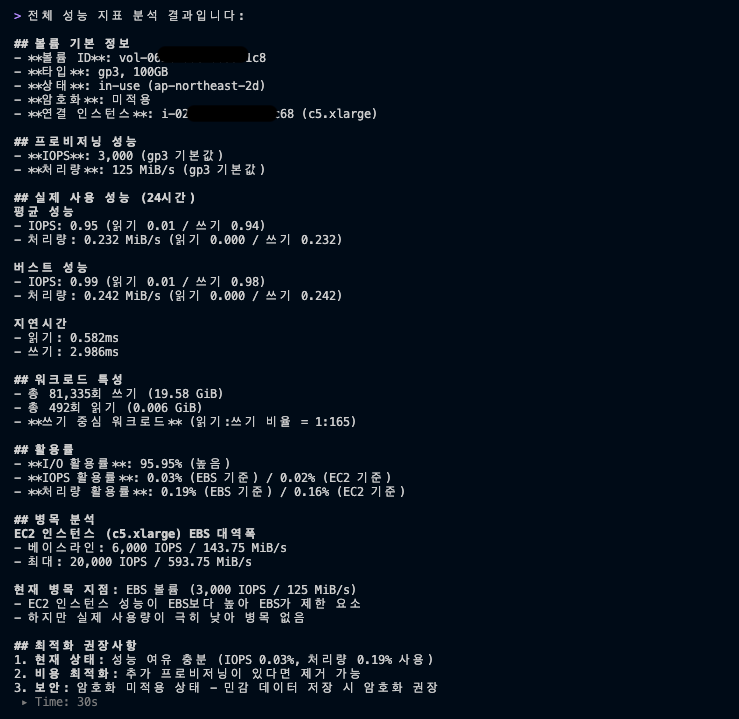 단일 볼륨 성능 분석 결과 2