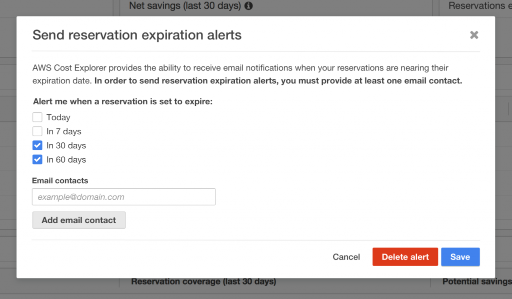 Manage Reservation Expiration Alerts