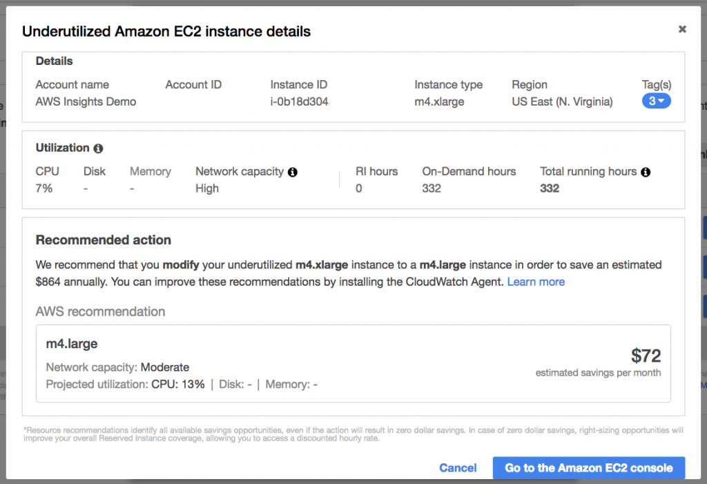 Resource Optimization Recommendation Detail
