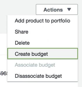 AWS Service Catalog Actions Menu