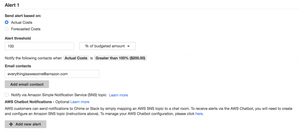 AWS Budgets - Configuring Alerts