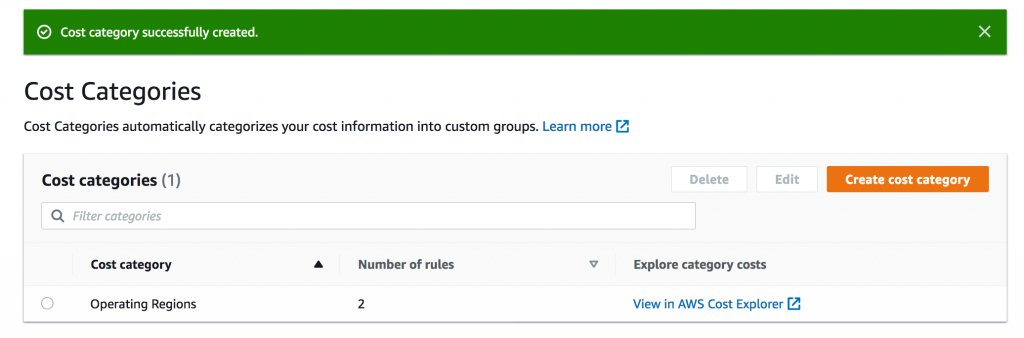 Cost Category Created Successfully