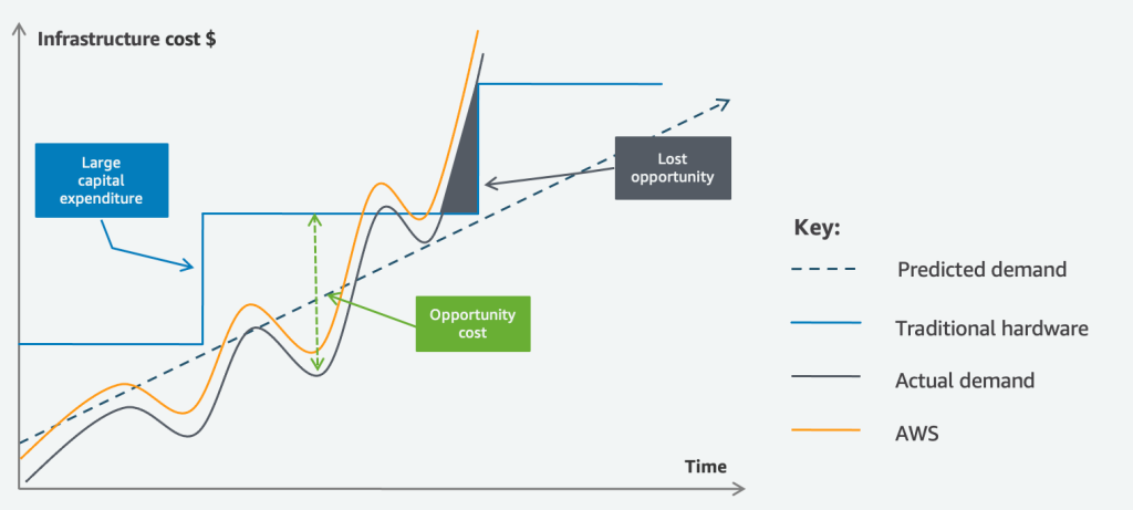 chart showing capacity planning difference for on-prem vs AWS