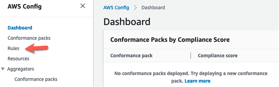 AWS Config Rules Section Screen