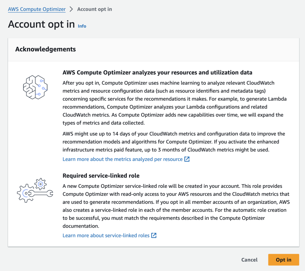 Figure 3. The image shows how to Opt-in on AWS Compute Optimizer