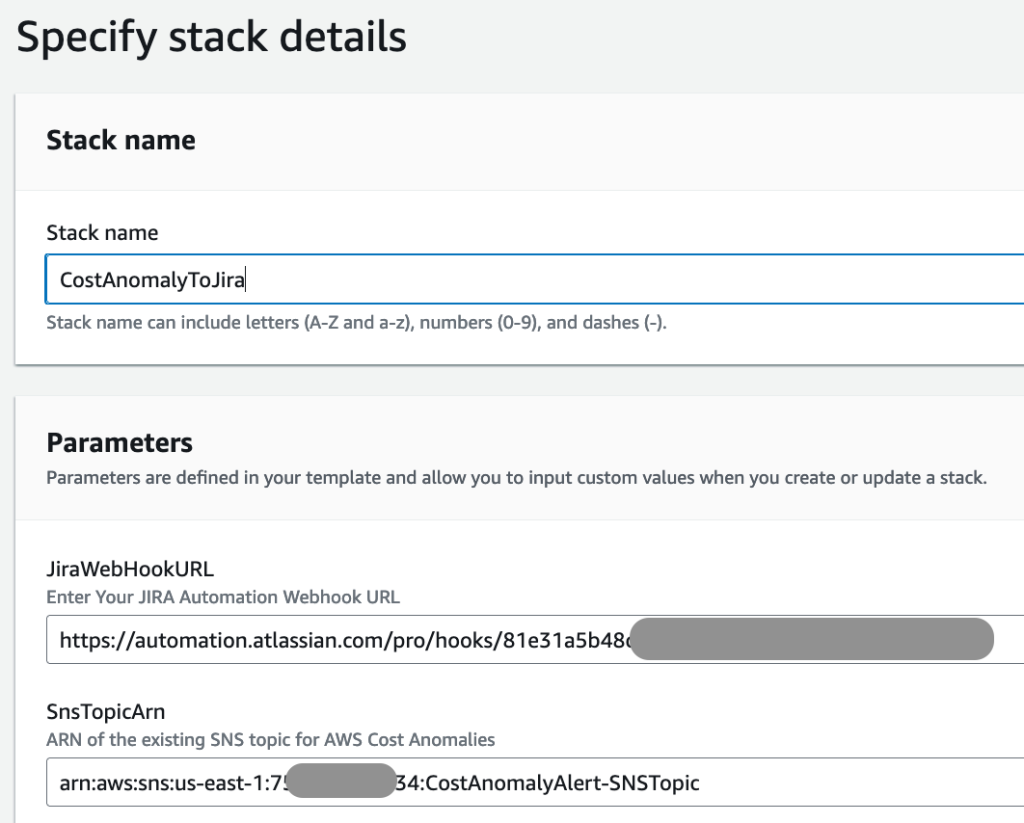 Figure 3. Specify stack details
