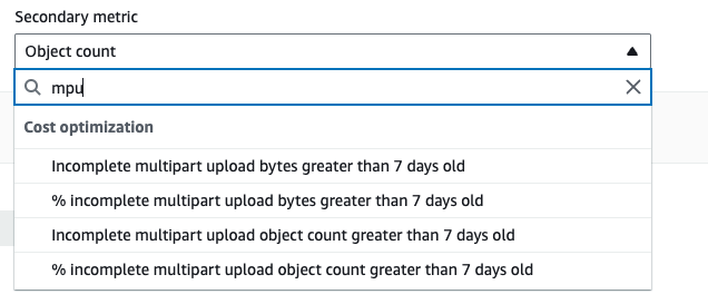 Figure 4. Amazon S3 Storage Lens Metric Dropdown