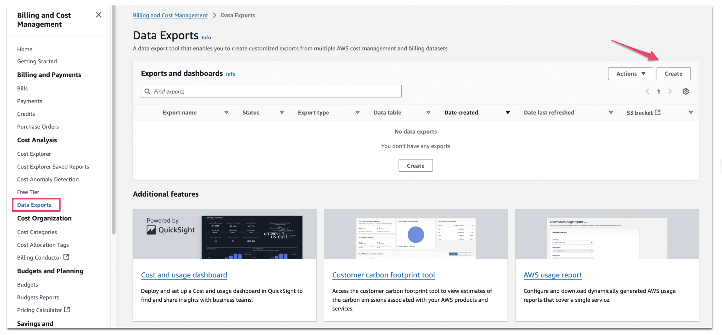 Figure 1. Create Data Exports