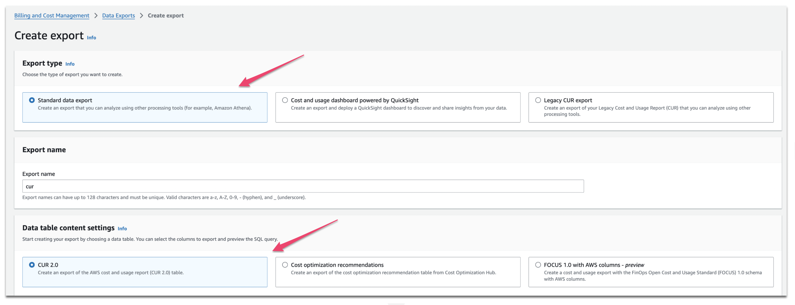 Figure 2. Configure export