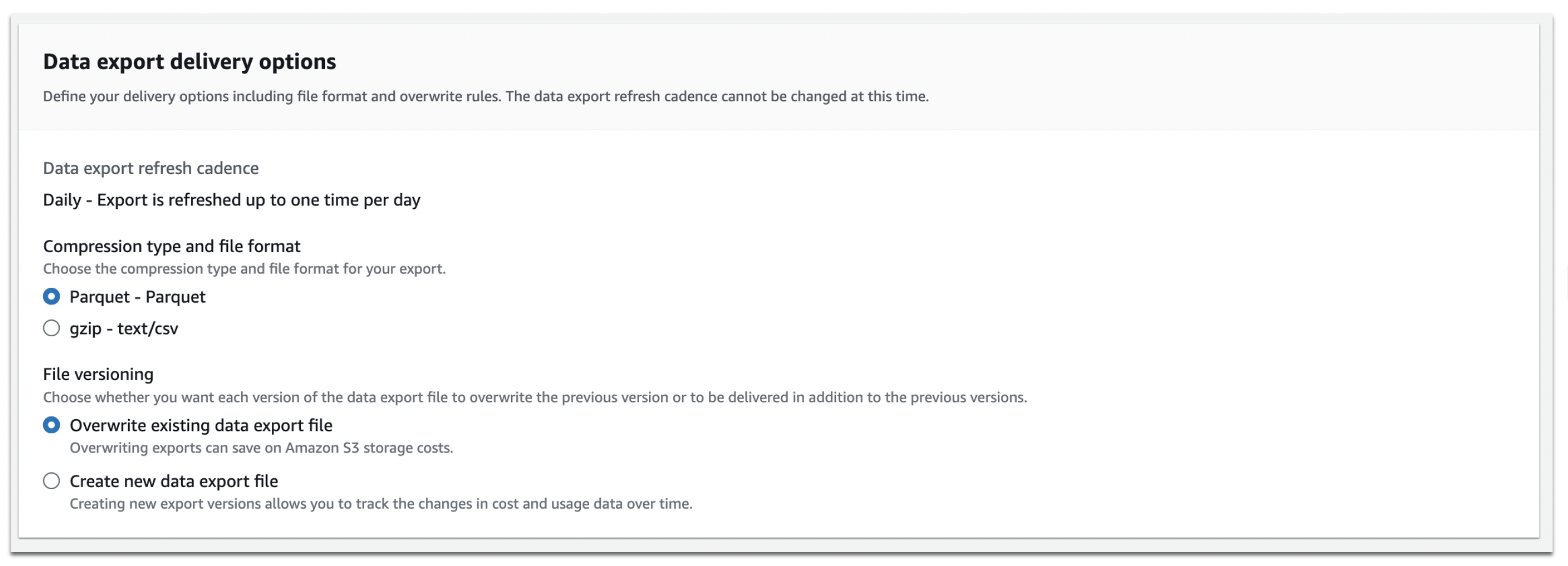 Figure 3. Configure export delivery options