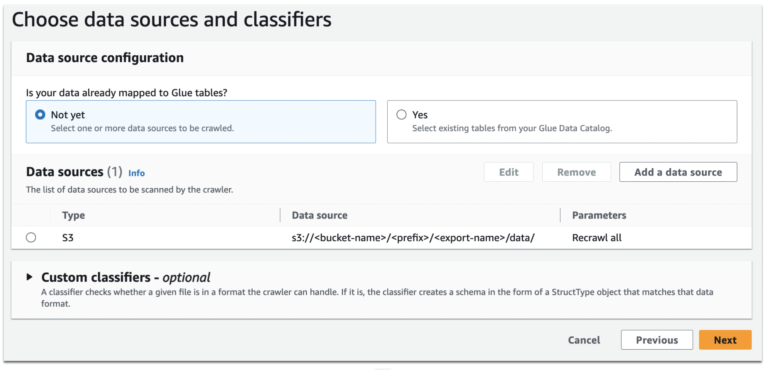 Figure 5. Create S3 data source to crawler CUR data