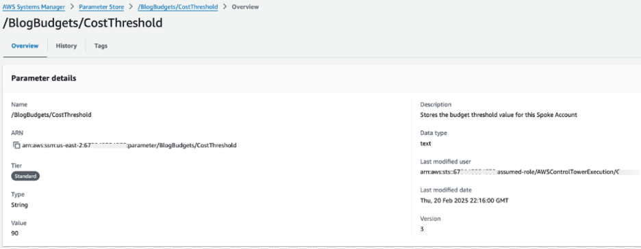 Figure 3: AWS SSM Parameter for Cost Threshold