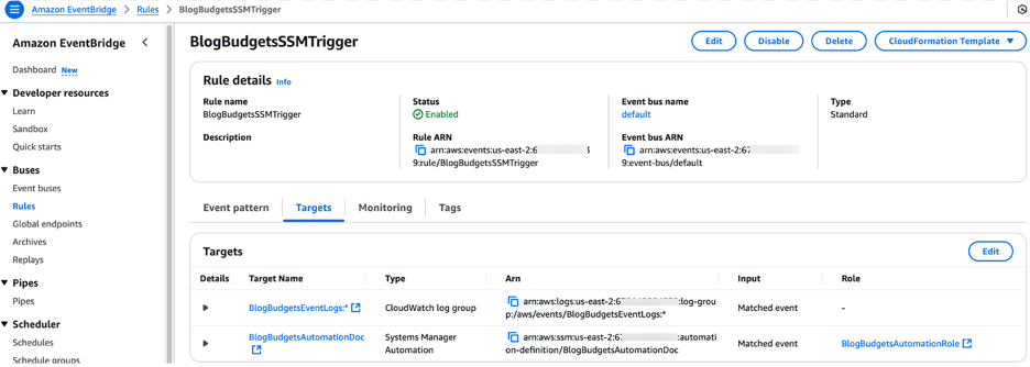 Figure 4: AWS SSM Invocation EventBridge Rule