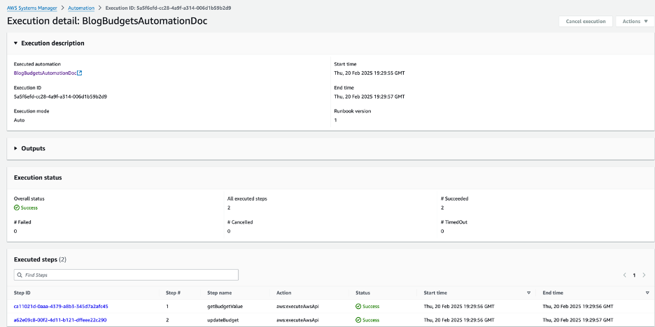 Figure 5: Budget Update AWS SSM Automation