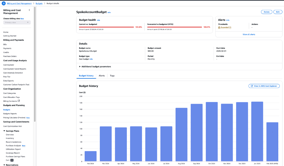 Figure 6: Updated AWS Budgets Configuration