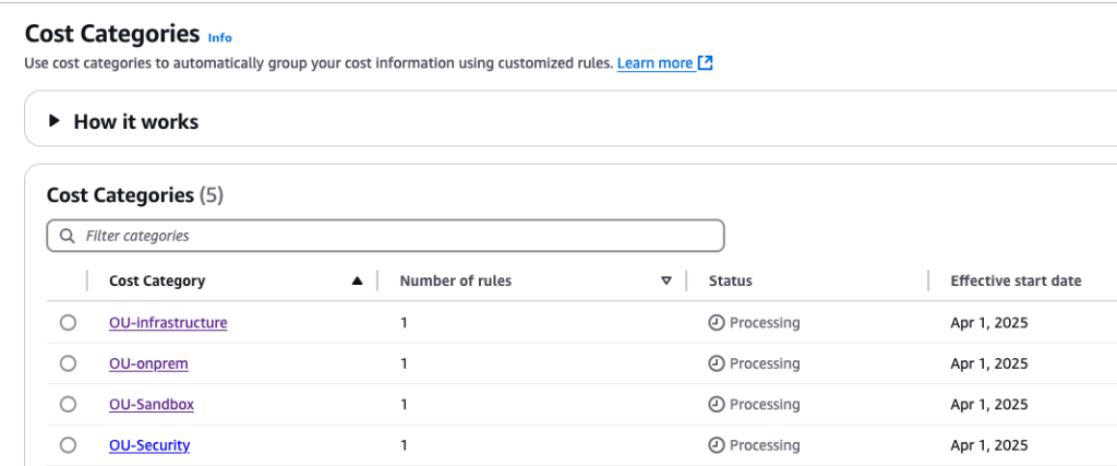 Cost Categories processing