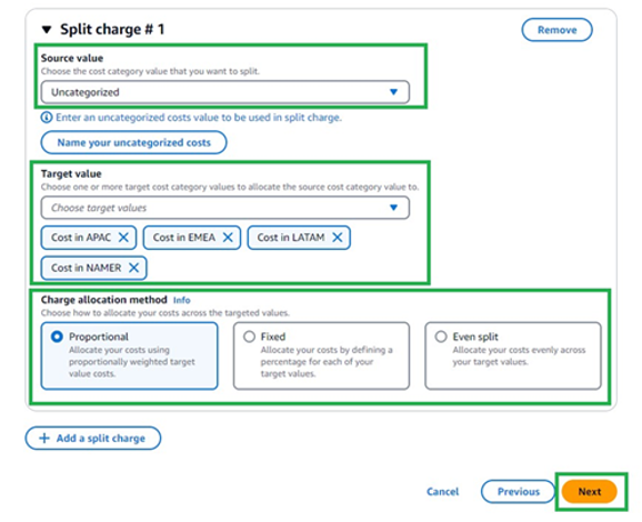 Figure 7. Cost Category – Create Split Charges