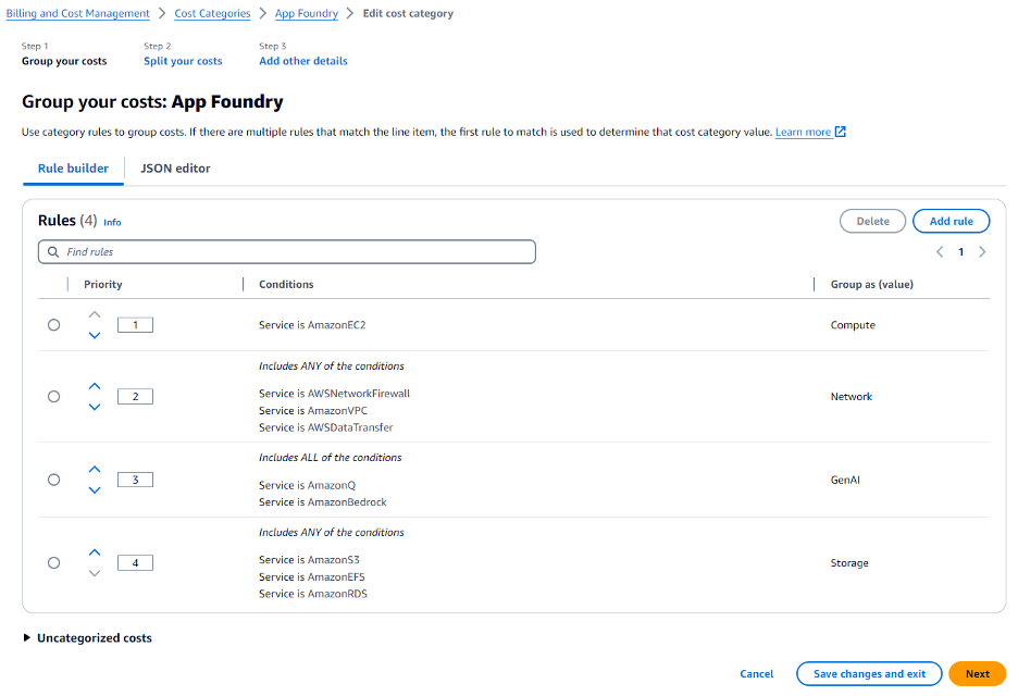 Figure 3. Setting up child Cost Category ‘App Foundry’