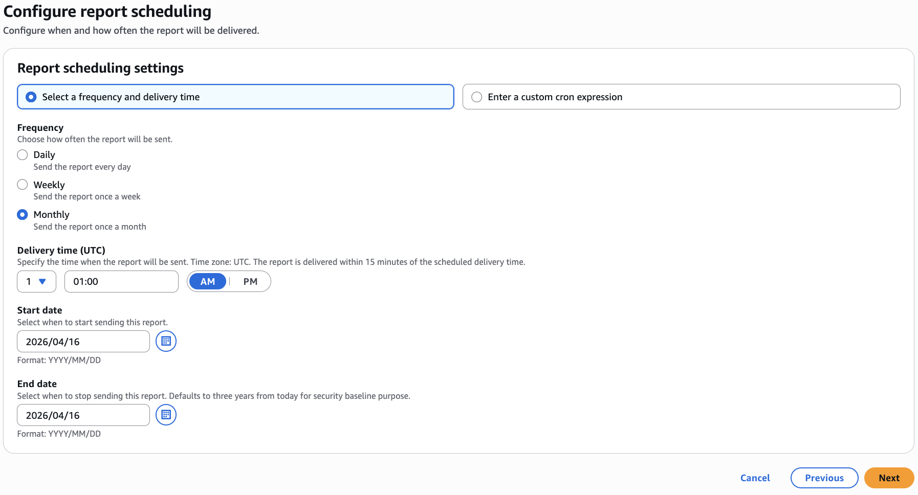 Figure 3: Configure report schedules