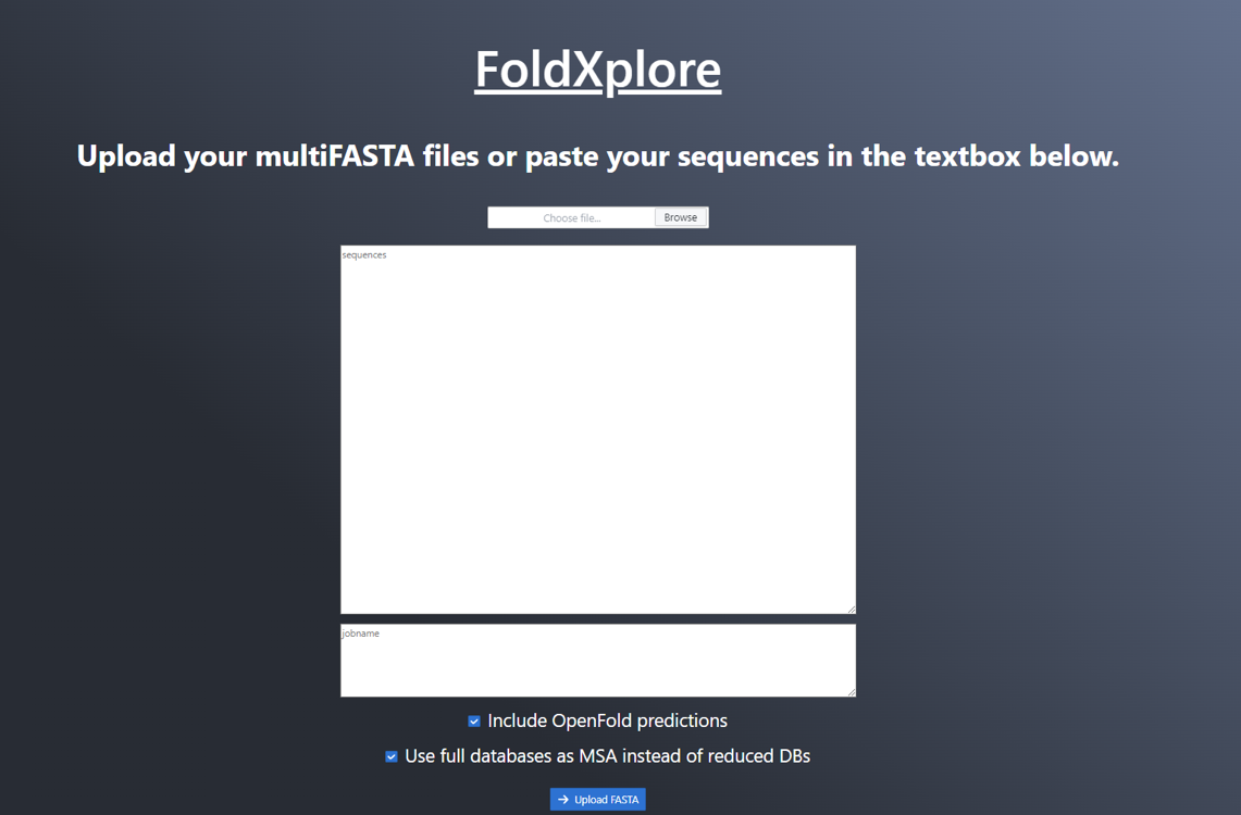 Figura 2: Diseño de la página de carga de los archivos fasta con la secuencia de la proteína y comunicación con la arquitectura en AWS
