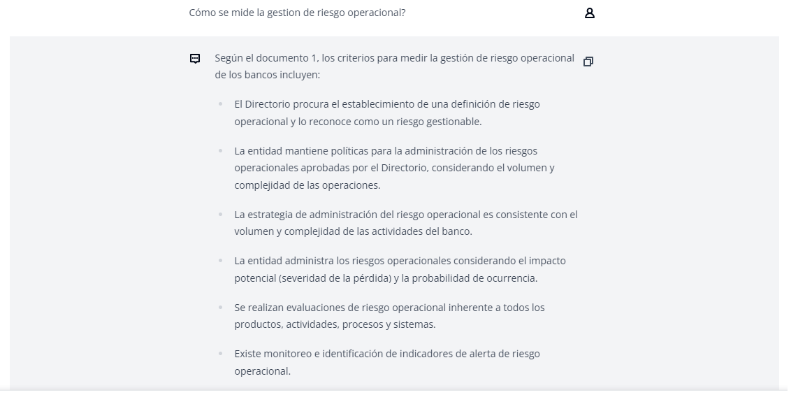 Quinta pregunta al asistente: ¿Cómo se mide la gestión de riesgo operacional?
