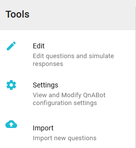 Primeras opciones del menú de configuración QnABot