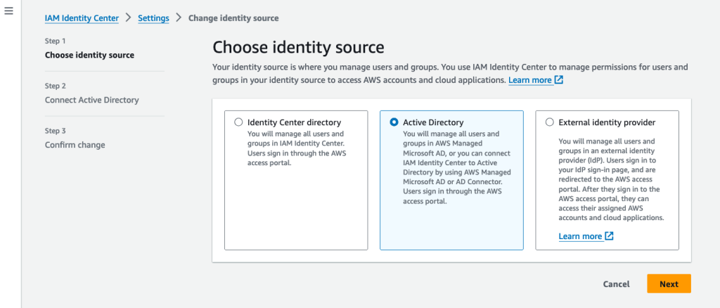 Choose identity source