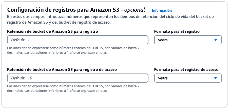 Información sobre la retención de registros y registros de acceso en Amazon S3 y la duración.