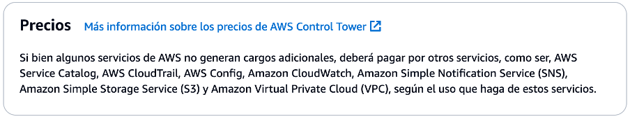 Información sobre los precios de AWS Control Tower.