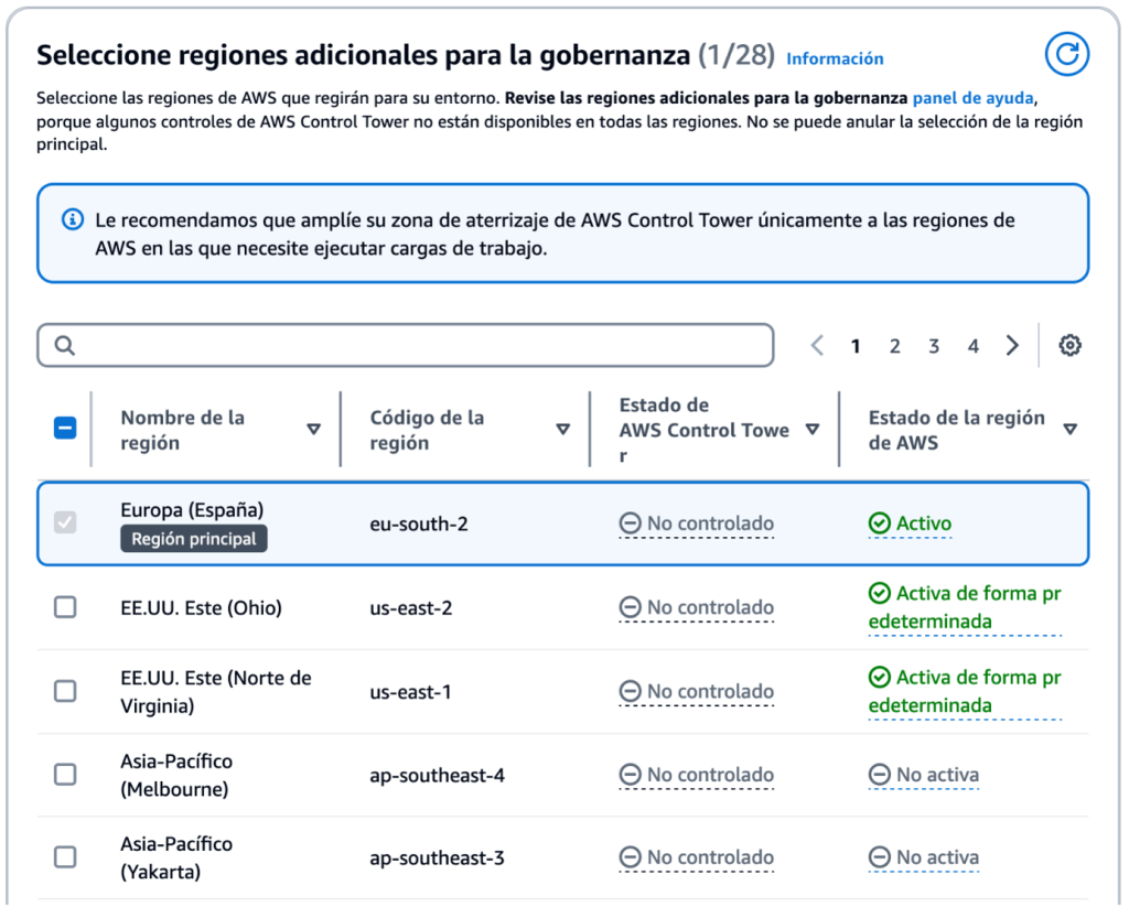 Información sobre la selección de regiones adicionales en AWS Control Tower y aspectos clave a considerar al elegirlas.