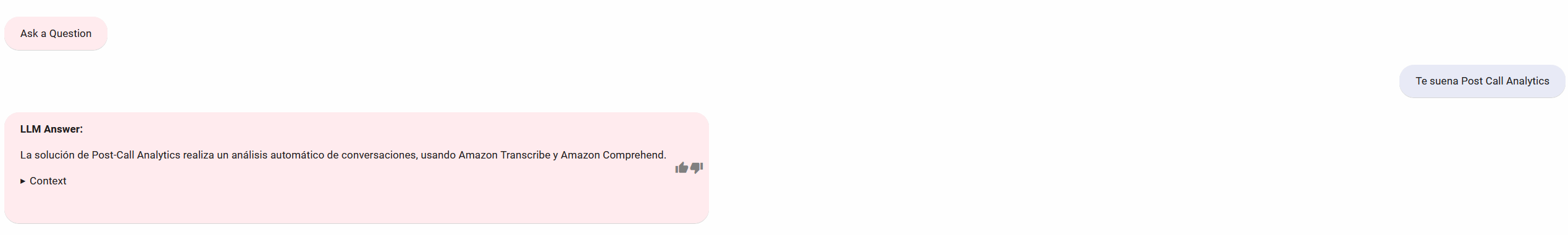 Ejemplo 1. Pregunta y respuesta QnABot UI cliente