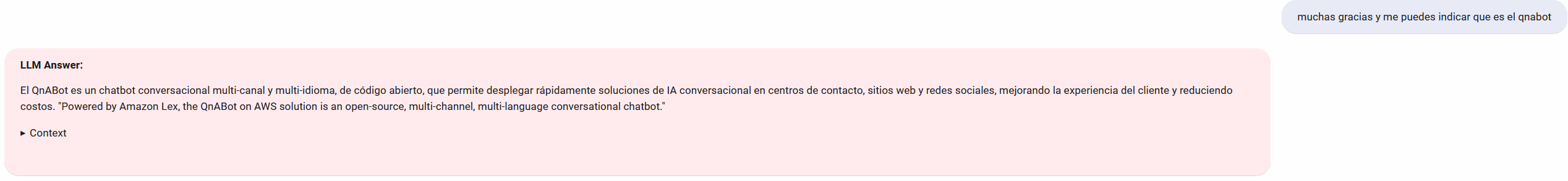 Ejemplo 2. Pregunta y respuesta QnABot UI cliente