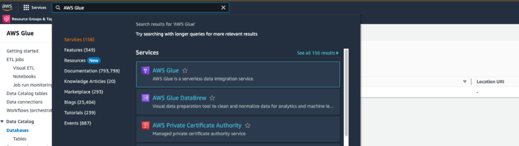 AWS Glue Search