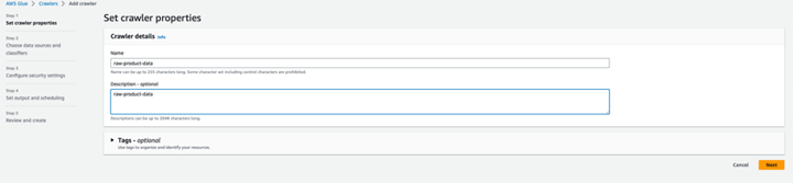 Set Crawler Properties Screen